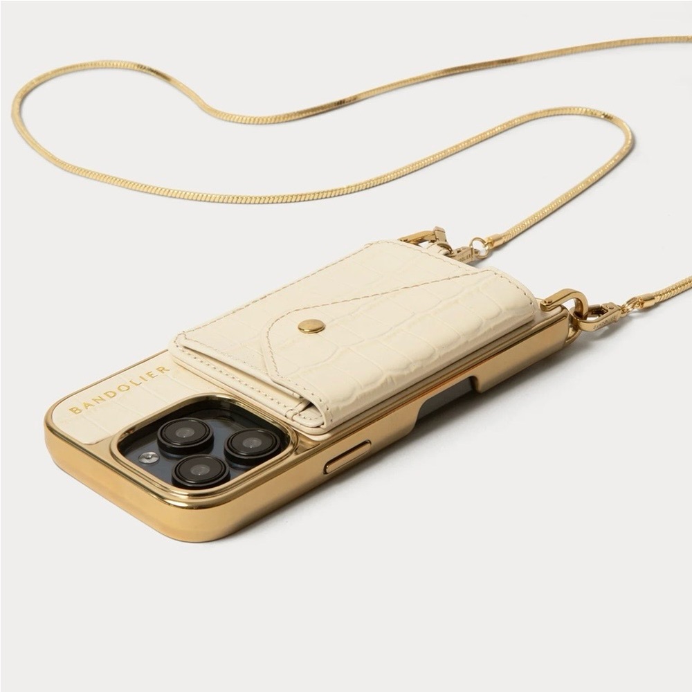 Bandolier Remi Magnet Wallet Crossbody Phone Case in Ivory Croc/Gold